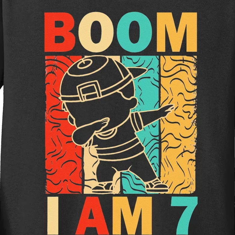 Boom I Am 7 Years Old Dabbing 7th Birthday Gifts Kids Long Sleeve Shirt