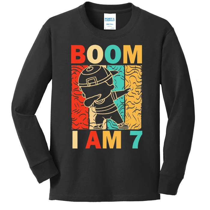 Boom I Am 7 Years Old Dabbing 7th Birthday Gifts Kids Long Sleeve Shirt