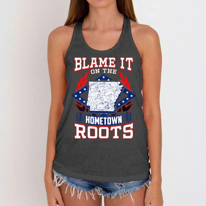 Born In Arkansas State Flag Product Natural State Arkansan Women's Knotted Racerback Tank