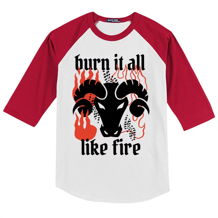 Burn It All Like Fire Aries Zodiac Kids Colorblock Raglan Jersey