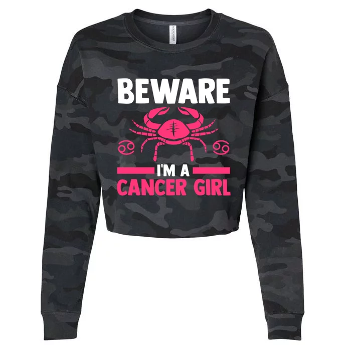 Beware Im A Cancer Cancer Funny Gift Cropped Pullover Crew