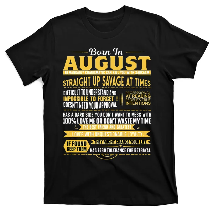 Born In August Leo Zodiac Virgo Birthday T-Shirt