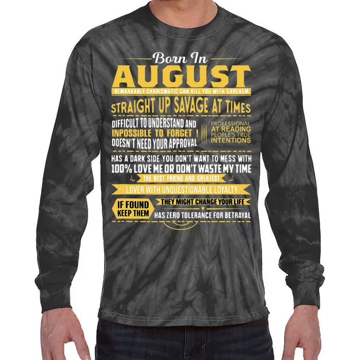 Born In August Leo Zodiac Virgo Birthday Tie-Dye Long Sleeve Shirt