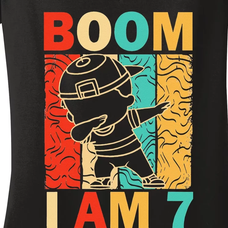 Boom I Am 7 Years Old Dabbing 7th Birthday Gifts Women's V-Neck T-Shirt