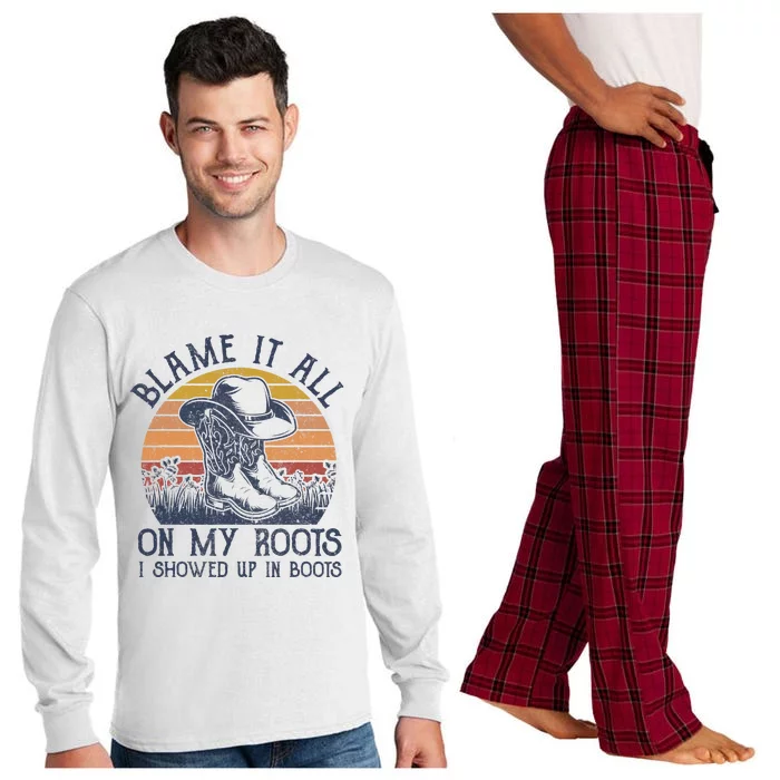 Blame It All On My Roots Cowboy Hat Western Country Music Long Sleeve Pajama Set