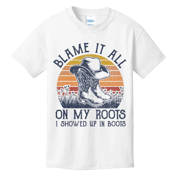 Blame It All On My Roots Cowboy Hat Western Country Music Kids T-Shirt