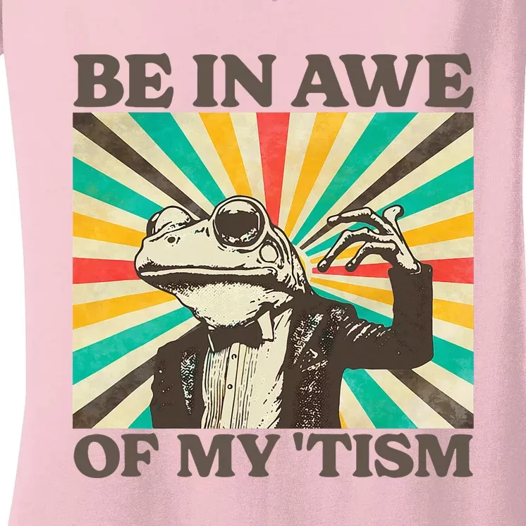 Be In Awe Of My Tism Retro Funny Frog Autism Women's V-Neck T-Shirt