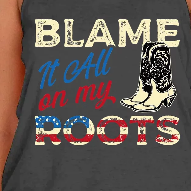 Blame It All On My Roots Country Music Lover Southern Women's Knotted Racerback Tank