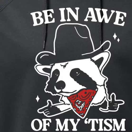 Be In Awe Of My Tism Funny Racoon Meme Retro Performance Fleece Hoodie