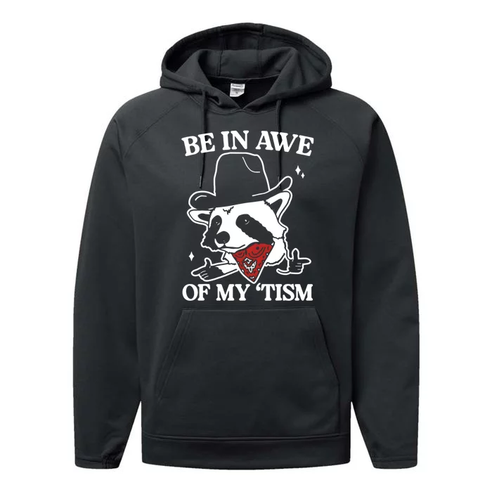 Be In Awe Of My Tism Funny Racoon Meme Retro Performance Fleece Hoodie