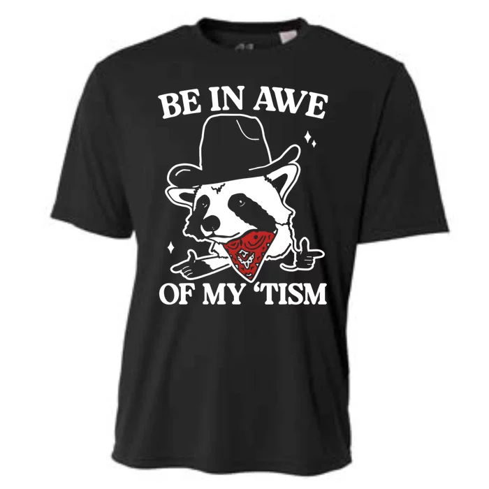 Be In Awe Of My Tism Funny Racoon Meme Retro Cooling Performance Crew T-Shirt