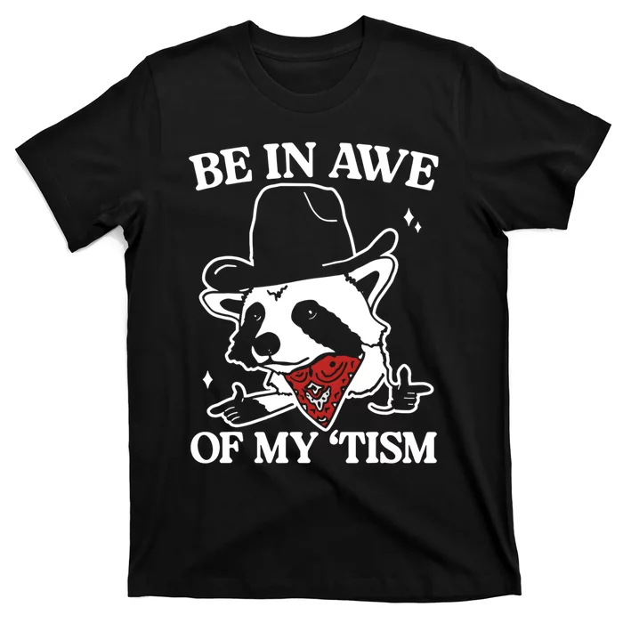 Be In Awe Of My Tism Funny Racoon Meme Retro T-Shirt