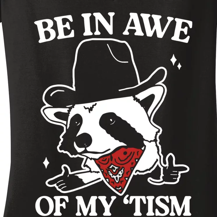 Be In Awe Of My Tism Funny Racoon Meme Retro Women's V-Neck T-Shirt