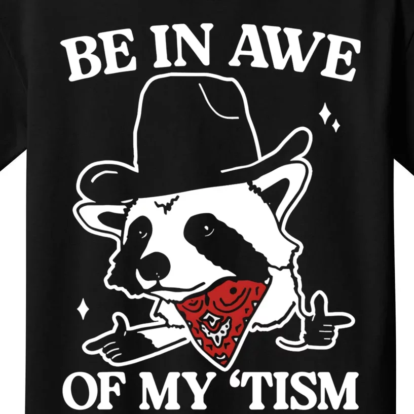 Be In Awe Of My Tism Funny Racoon Meme Retro Kids T-Shirt