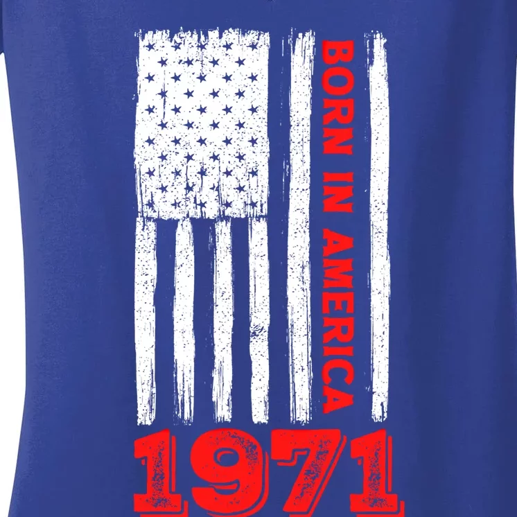 Born In America 50 Years Old Happy 50th Birthday Flag Design Gift Women's V-Neck T-Shirt