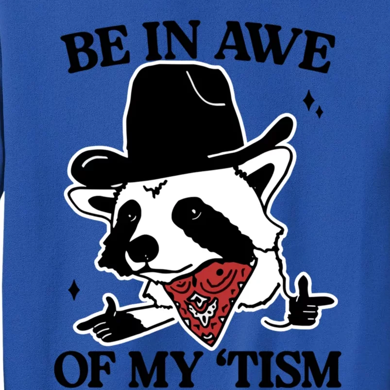 Be In Awe Of My Tism Funny Racoon Meme Retro Tall Sweatshirt