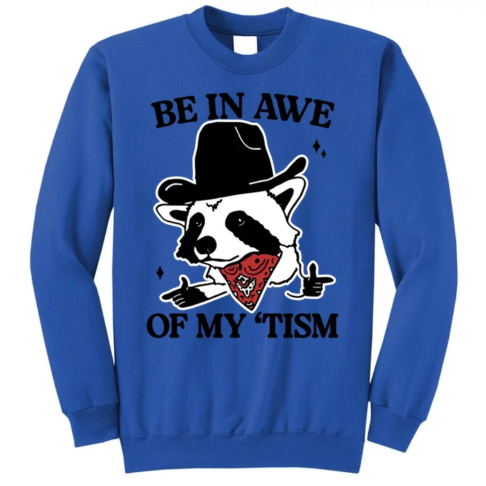 Be In Awe Of My Tism Funny Racoon Meme Retro Tall Sweatshirt