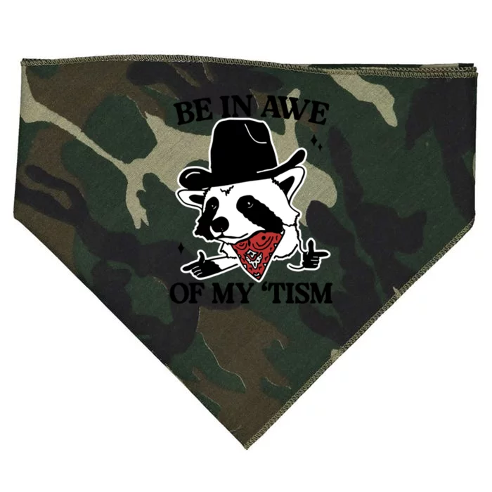 Be In Awe Of My Tism Funny Racoon Meme Retro USA-Made Doggie Bandana