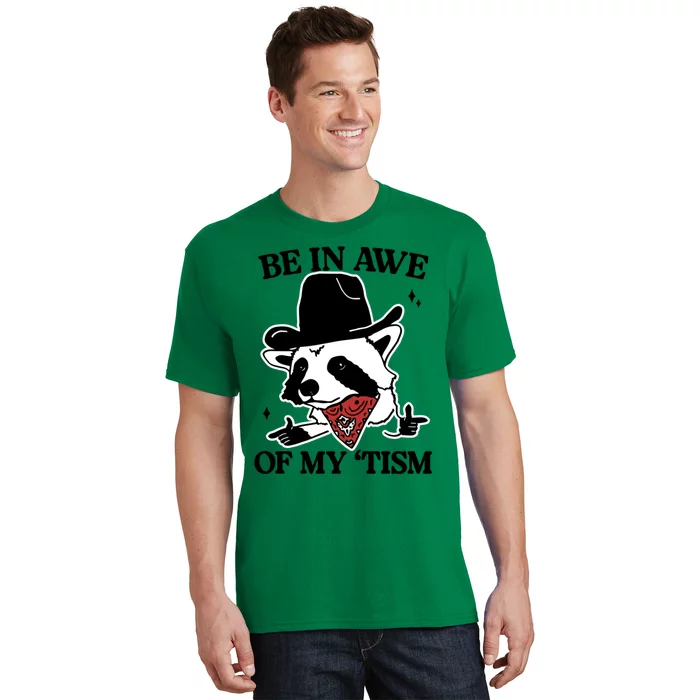 Be In Awe Of My Tism Funny Racoon Meme Retro T-Shirt