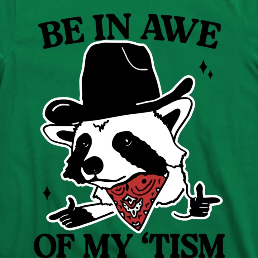 Be In Awe Of My Tism Funny Racoon Meme Retro T-Shirt