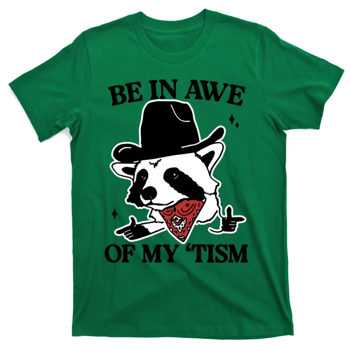 Be In Awe Of My Tism Funny Racoon Meme Retro T-Shirt