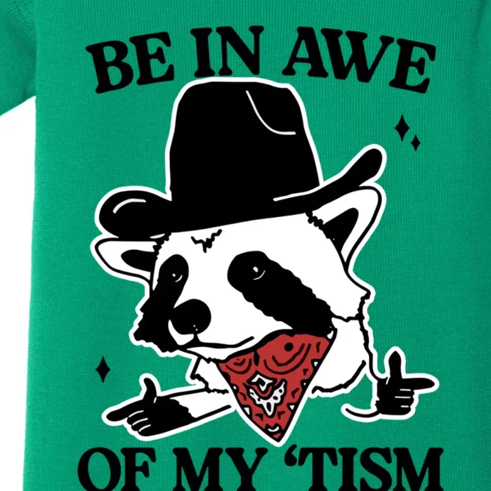 Be In Awe Of My Tism Funny Racoon Meme Retro Baby Bodysuit