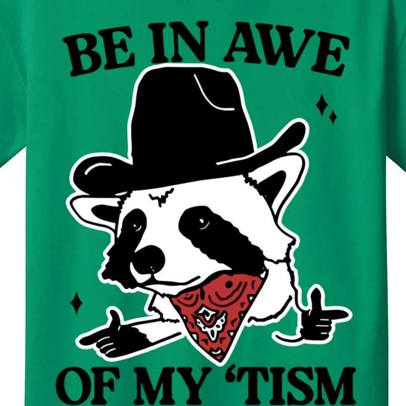 Be In Awe Of My Tism Funny Racoon Meme Retro Kids T-Shirt