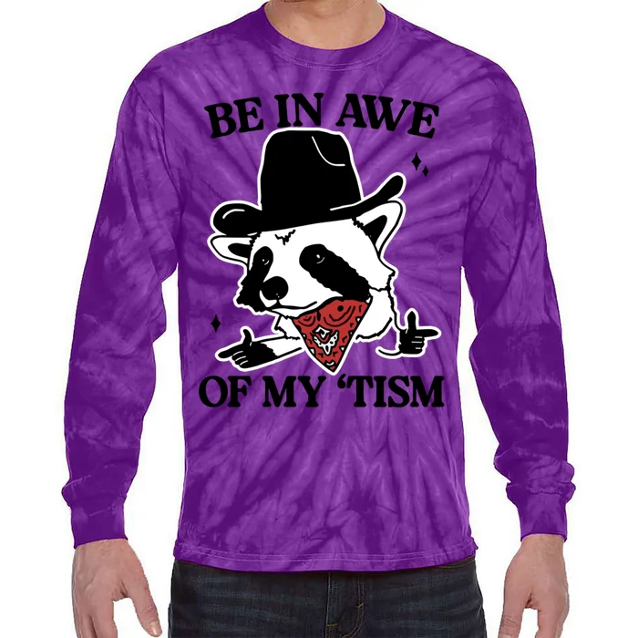 Be In Awe Of My Tism Funny Racoon Meme Retro Tie-Dye Long Sleeve Shirt