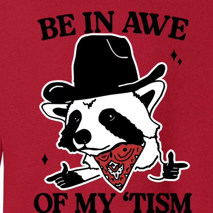 Be In Awe Of My Tism Funny Racoon Meme Retro Toddler Sweatshirt