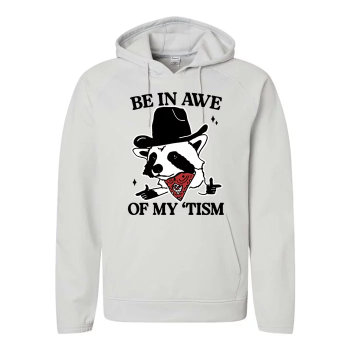 Be In Awe Of My Tism Funny Racoon Meme Retro Performance Fleece Hoodie