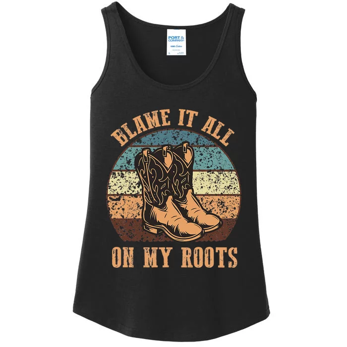 Blame It All On My Roots Funny Country Music Lover Ladies Essential Tank