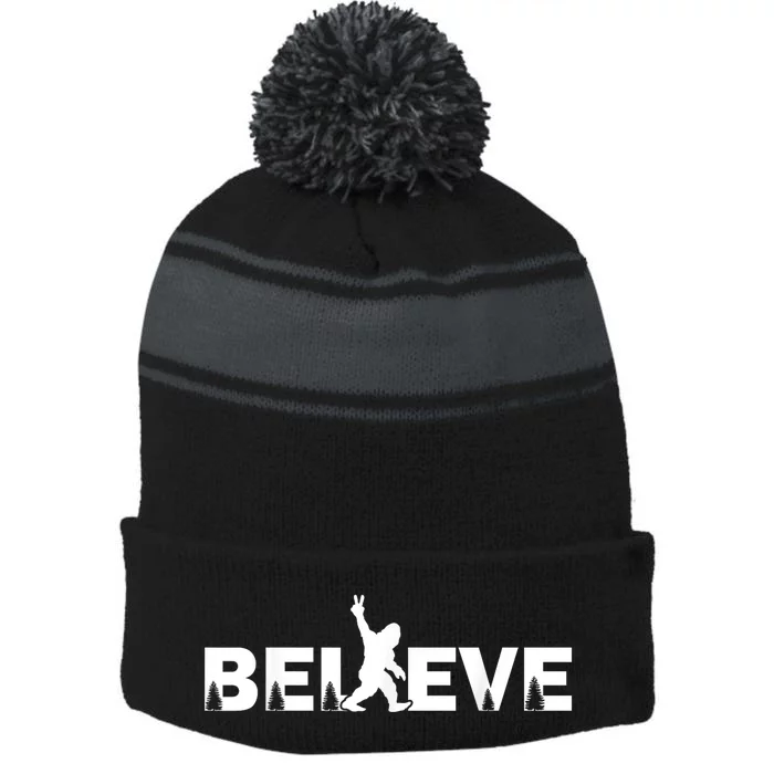 Believe In Bigfoot Sasquatch & The Yeti Conspiracy Theory Stripe Pom Pom Beanie