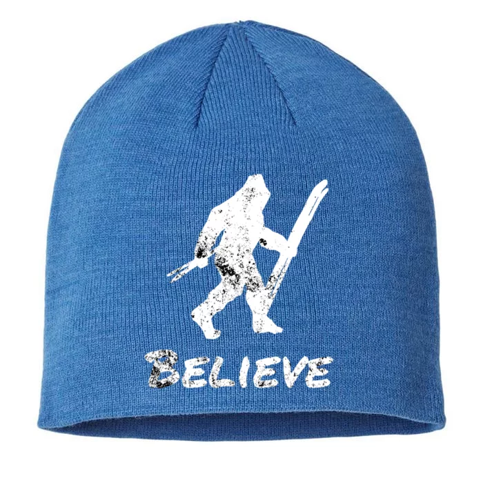 Bigfoot I Believe Skiing Funny Sasquatch Yeti Skiing Meaningful Gift 8 1/2in Sustainable Knit Beanie