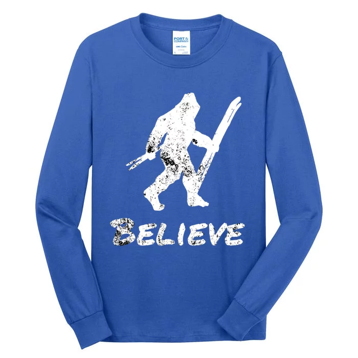 Bigfoot I Believe Skiing Funny Sasquatch Yeti Skiing Meaningful Gift Tall Long Sleeve T-Shirt