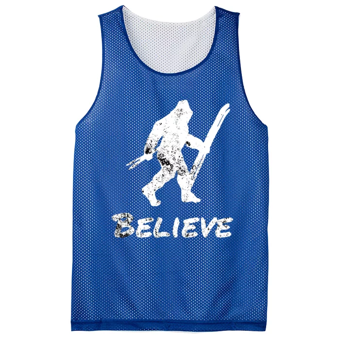 Bigfoot I Believe Skiing Funny Sasquatch Yeti Skiing Meaningful Gift Mesh Reversible Basketball Jersey Tank