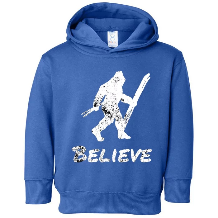 Bigfoot I Believe Skiing Funny Sasquatch Yeti Skiing Meaningful Gift Toddler Hoodie