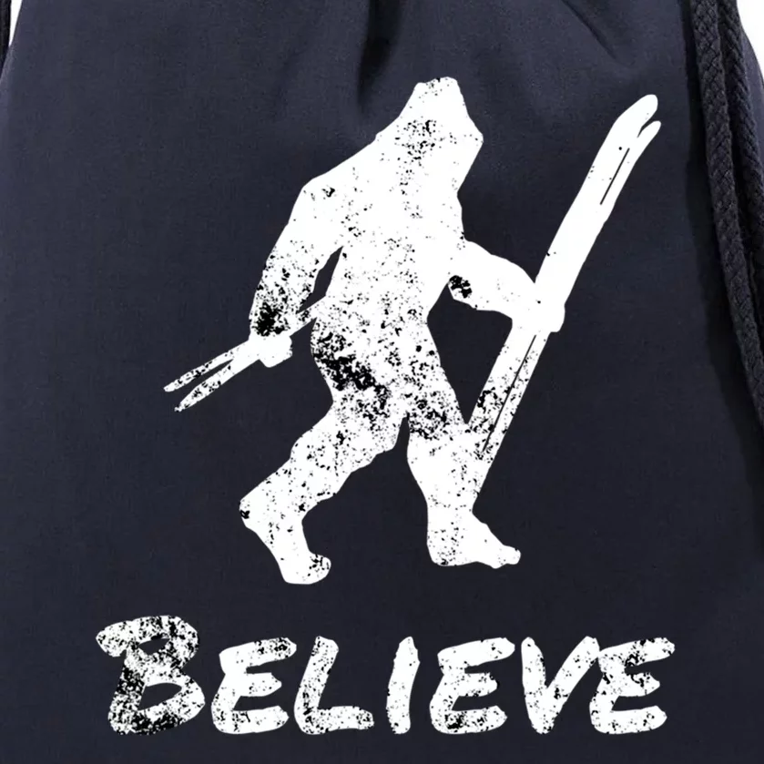 Bigfoot I Believe Skiing Funny Sasquatch Yeti Skiing Meaningful Gift Drawstring Bag