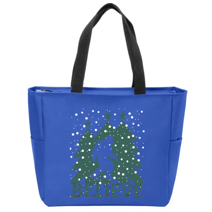 Believe In Bigfoot Christmas Lights Funny Sasquatch Zip Tote Bag