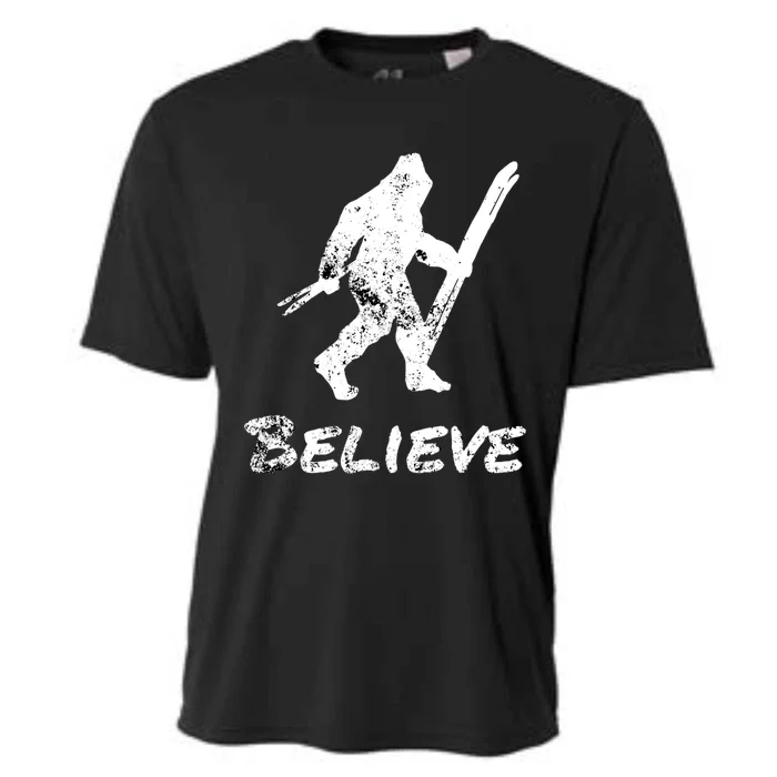 Bigfoot I Believe Skiing Funny Sasquatch Yeti Skiing Gift Cooling Performance Crew T-Shirt