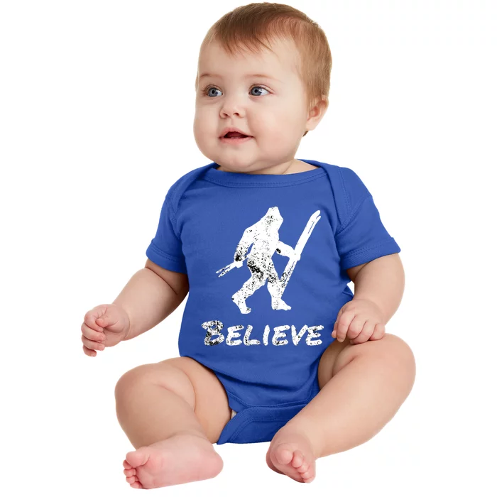 Bigfoot I Believe Skiing Funny Sasquatch Yeti Skiing Gift Baby Bodysuit