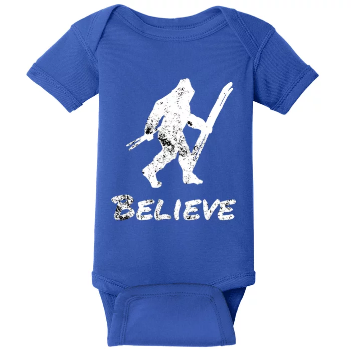 Bigfoot I Believe Skiing Funny Sasquatch Yeti Skiing Gift Baby Bodysuit