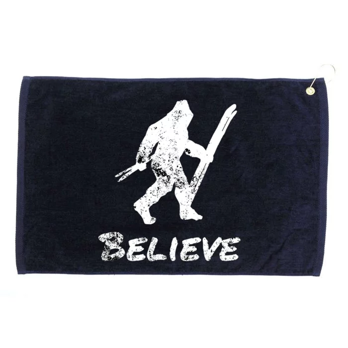 Bigfoot I Believe Skiing Funny Sasquatch Yeti Skiing Gift Grommeted Golf Towel