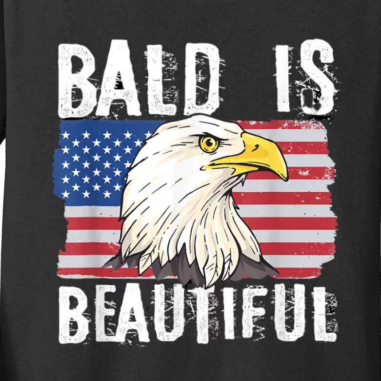 Bald Is Beautiful 4th Of July Independence Day Bald Eagle Kids Long Sleeve Shirt