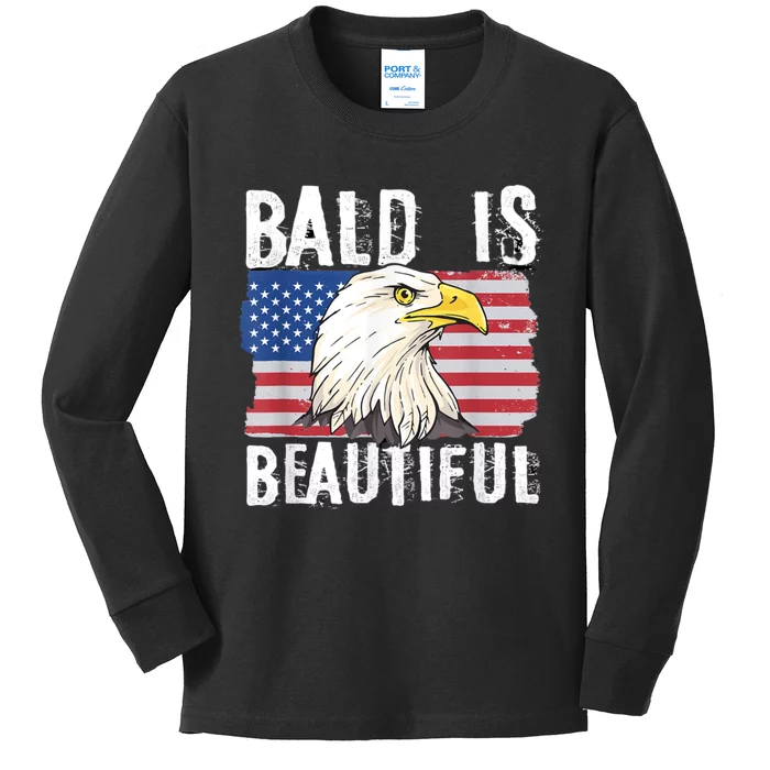 Bald Is Beautiful 4th Of July Independence Day Bald Eagle Kids Long Sleeve Shirt