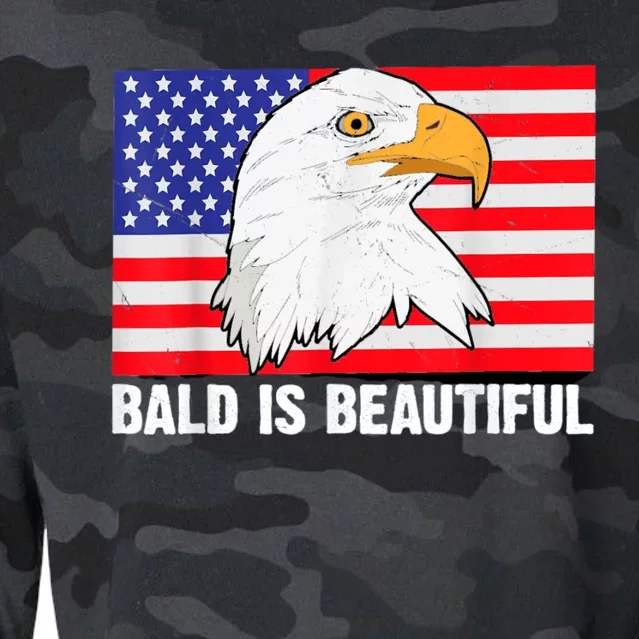 Bald Is Beautiful 4th Of July Independence Day Bald Eagle Cropped Pullover Crew