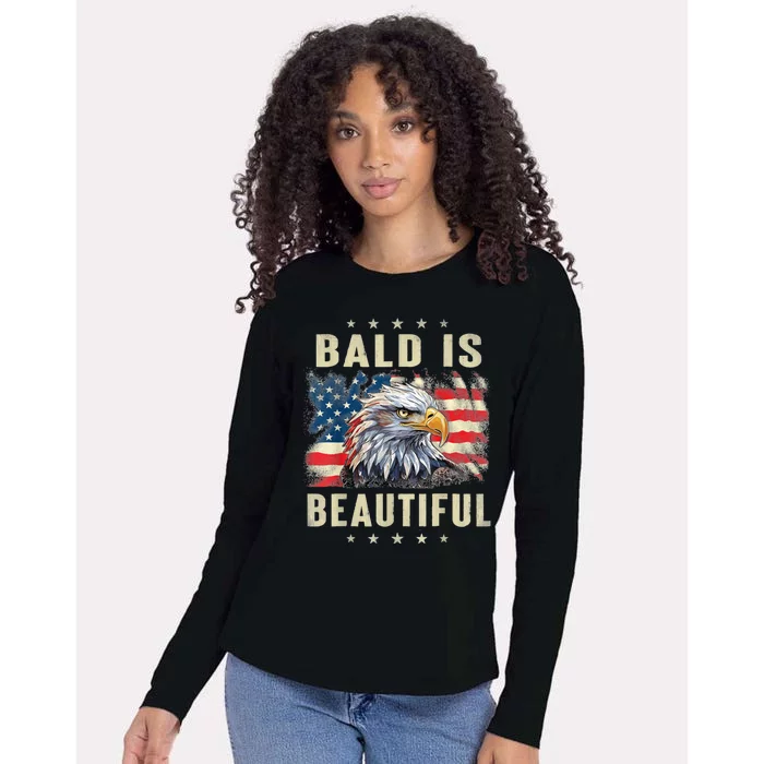 Bald Is Beautiful 4th Of July Independence Day Bald Eagle Womens Cotton Relaxed Long Sleeve T-Shirt