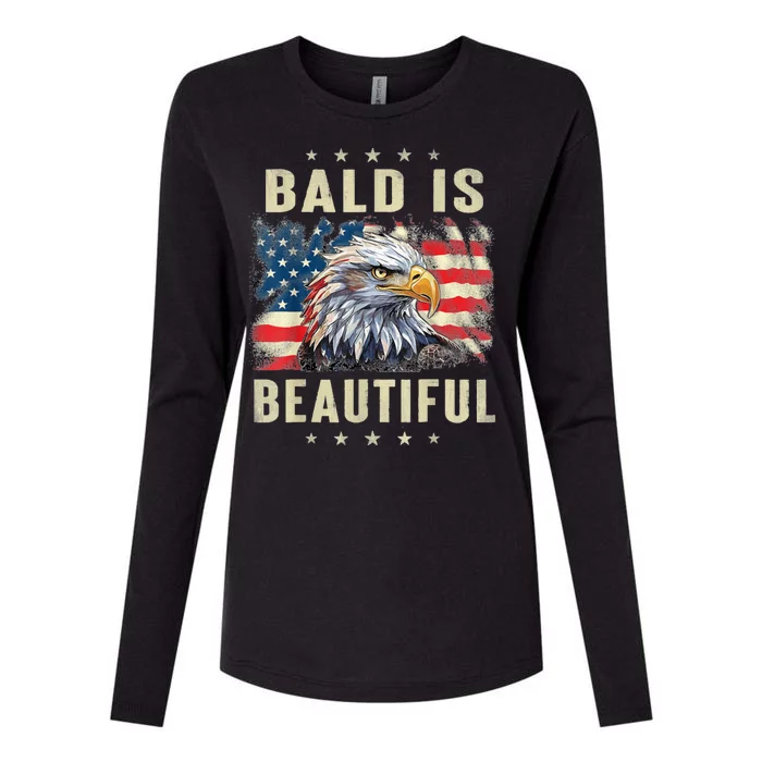 Bald Is Beautiful 4th Of July Independence Day Bald Eagle Womens Cotton Relaxed Long Sleeve T-Shirt