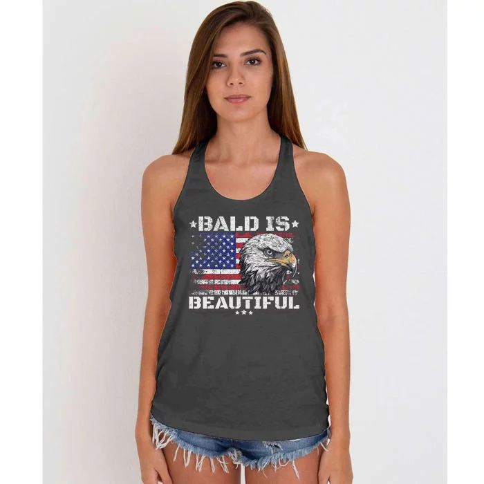 Bald Is Beautiful 4th Of July Independence Day America Eagle Women's Knotted Racerback Tank