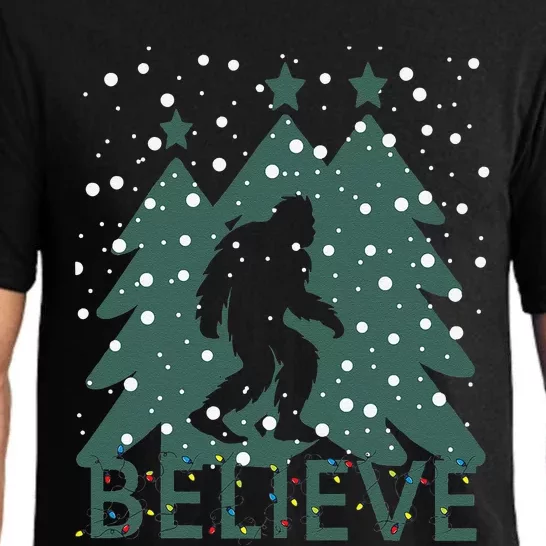 Believe In Bigfoot Christmas Lights Funny Sasquatch Pajama Set