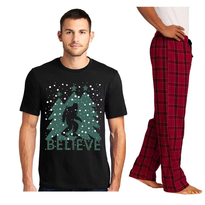 Believe In Bigfoot Christmas Lights Funny Sasquatch Pajama Set